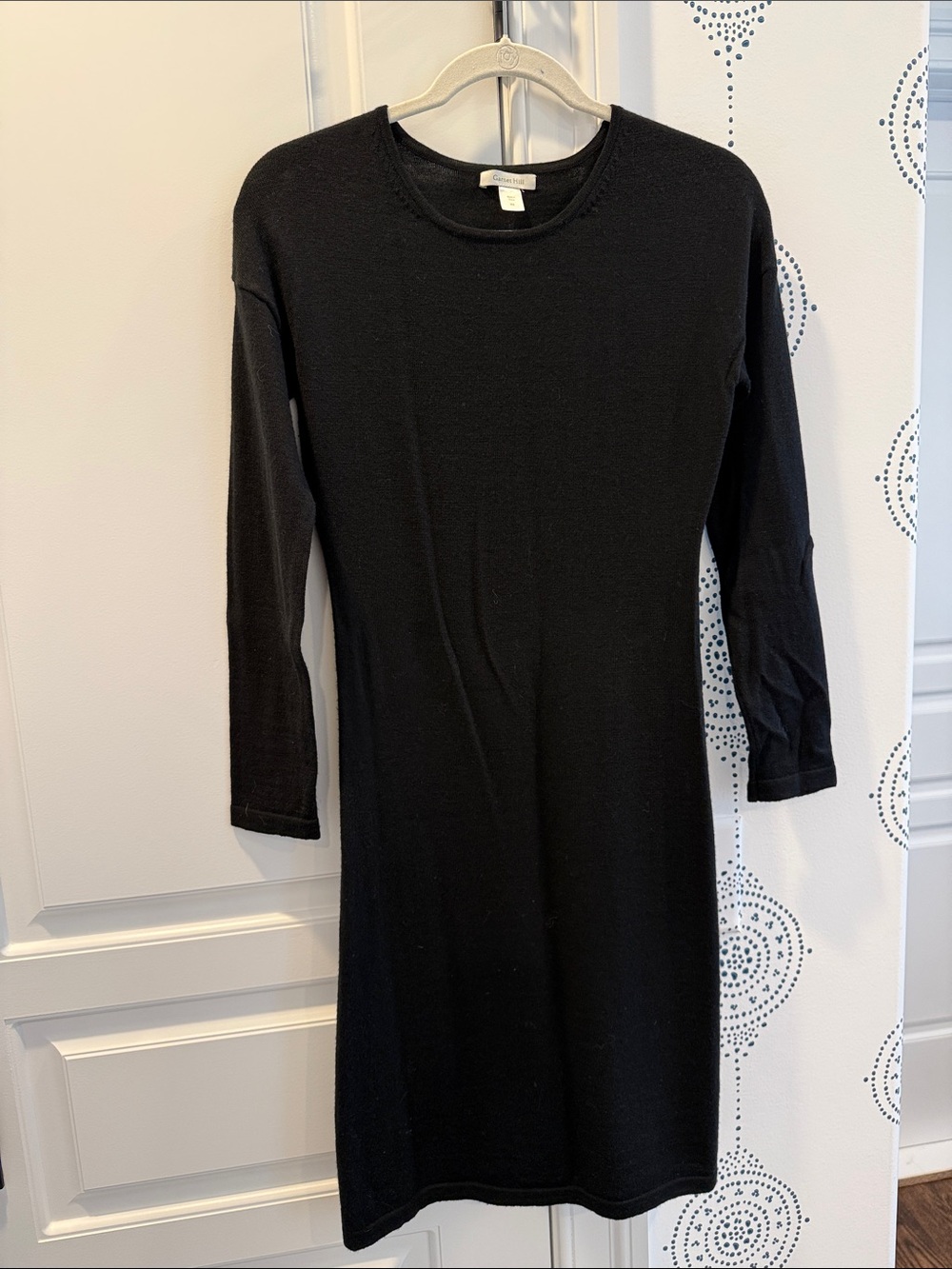 Garnet Hill Black Long-Sleeve Merino Wool Knit Dress